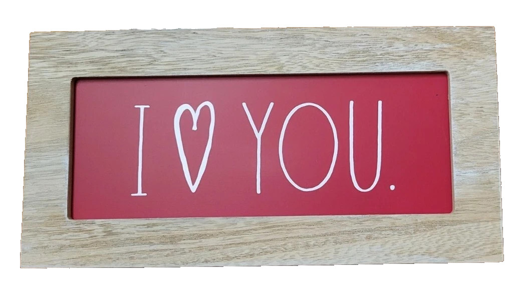 New Rae Dunn wood stand or hang 10x5x2&Prime; plaque-sign. red white « I ♡ YOU » SteriTB