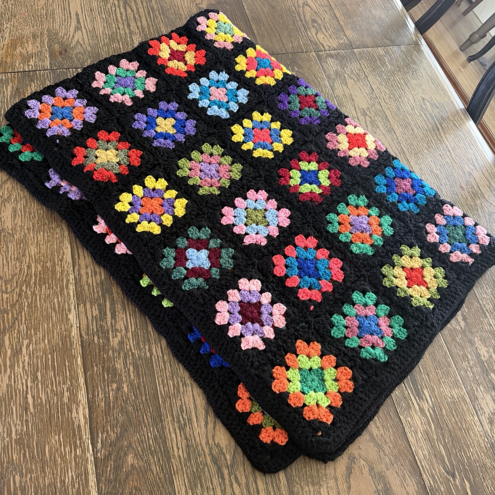 Granny Square Roseanne Hand Crocheted Afghan Throw Blanket 90s Cottagecore 66×45