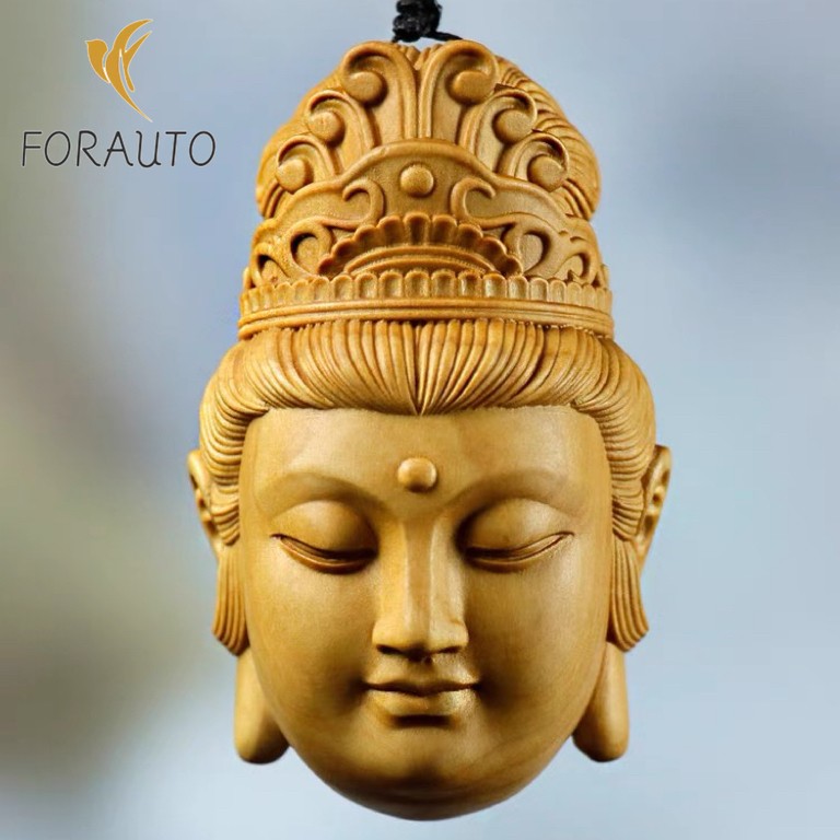 6cm Cliff Cypress Wood Engrave Buddha Figurines Creative Guanyin Pendant