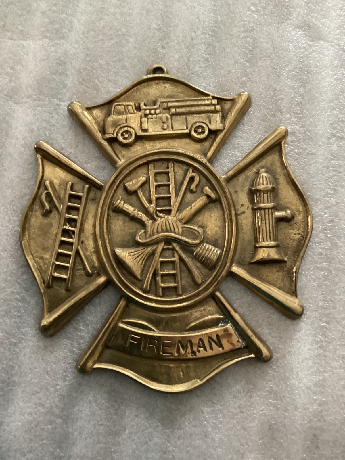 Fireman Plaque Maltese Firefighter Cross, Cast Iron Sign 8 x 9 inches