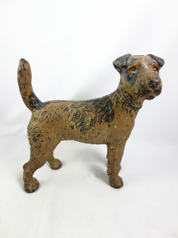 Antique Hubley Cast Iron Wire Hair Fox Terrier Dog Doorstop Original Paint