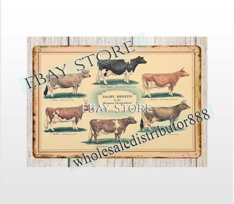 Dairy Breeds cow cattle bull livestock farm metal tin sign wall home decor