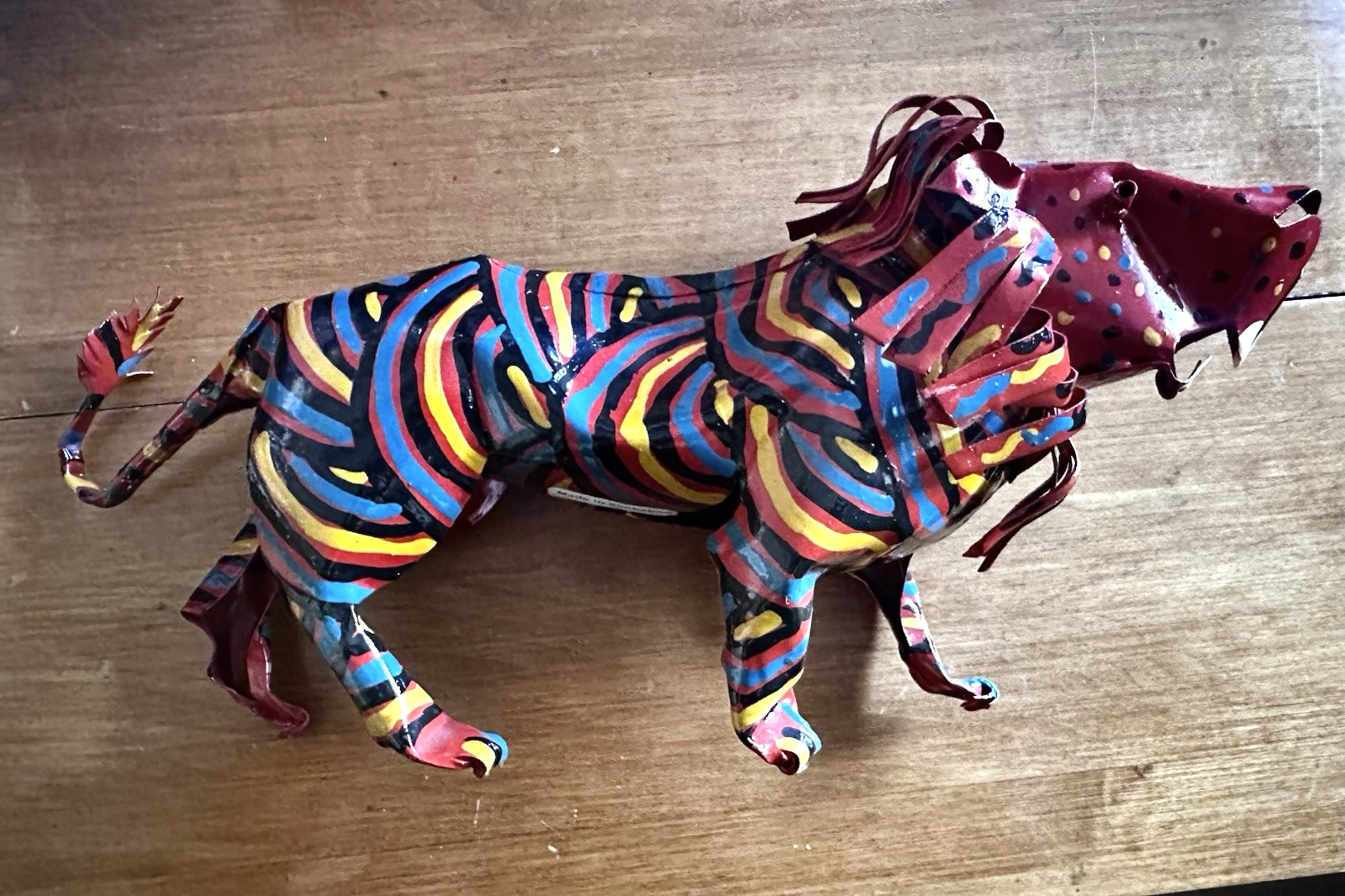Cut Metal Lion Folk Art Animal Sculpture Zimbabwe Africa 11.5&Prime; Handmade Painted