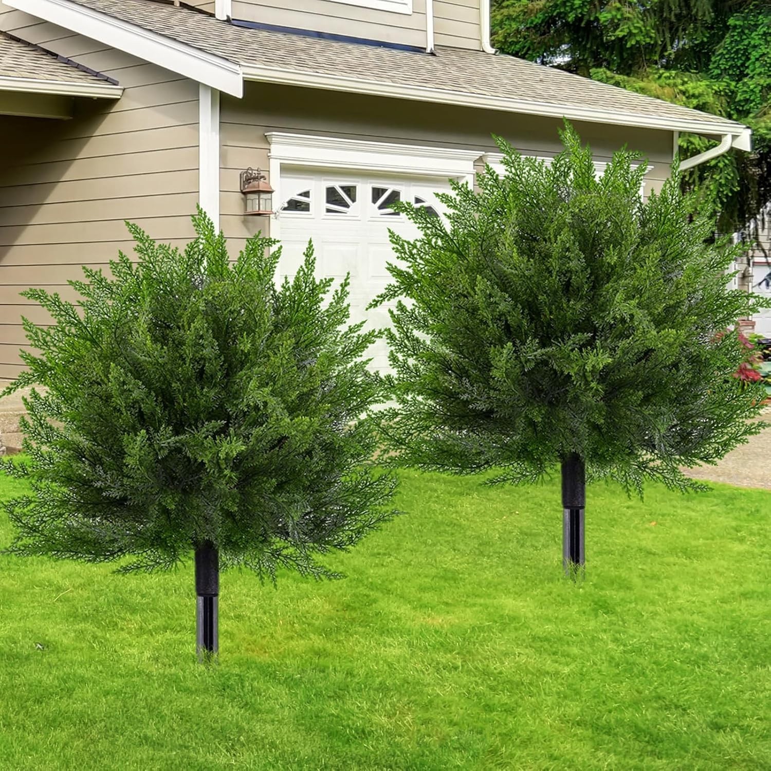 2Pcs 24&Prime; Artificial Cedar Topiary Ball Trees Out/Indoor UV Resistant Faux Plants