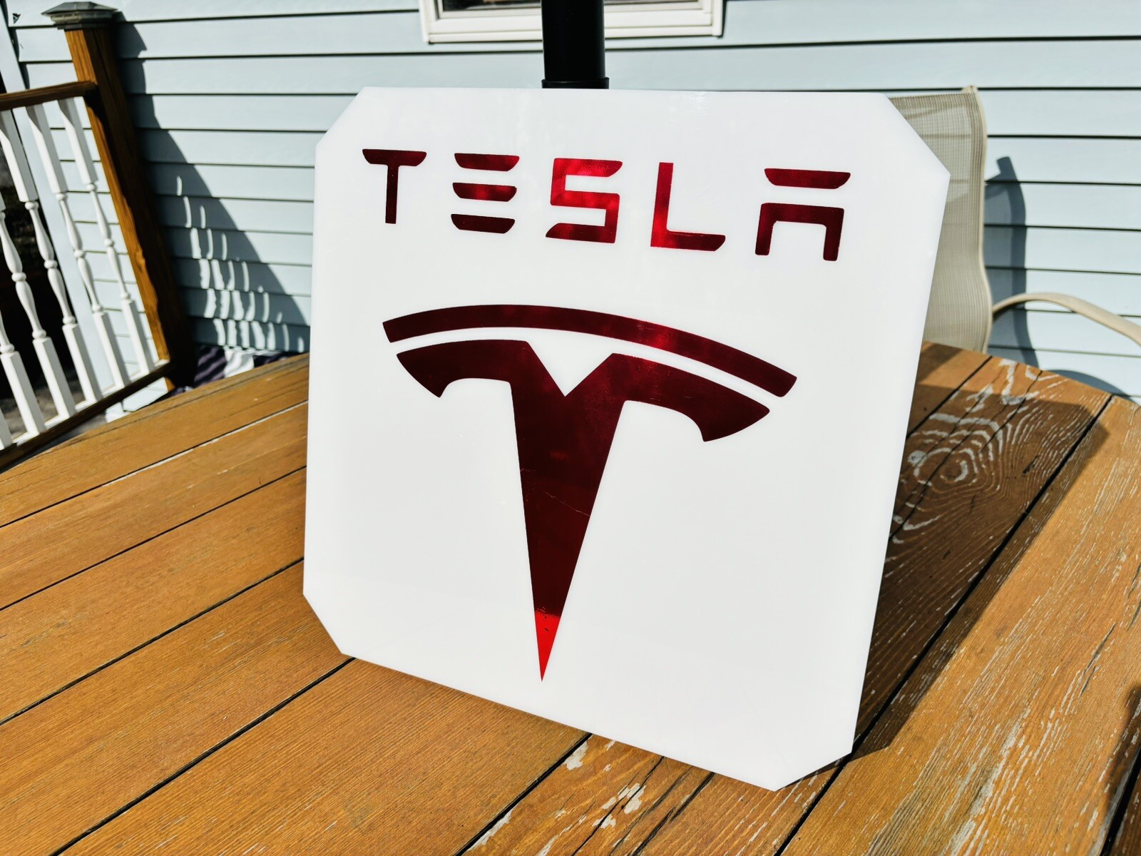 HANDMADE Tesla Sign On Gloss White Acrylic – Size Options: 16&Prime; 12&Prime; 8&Prime; FREE SHIP!