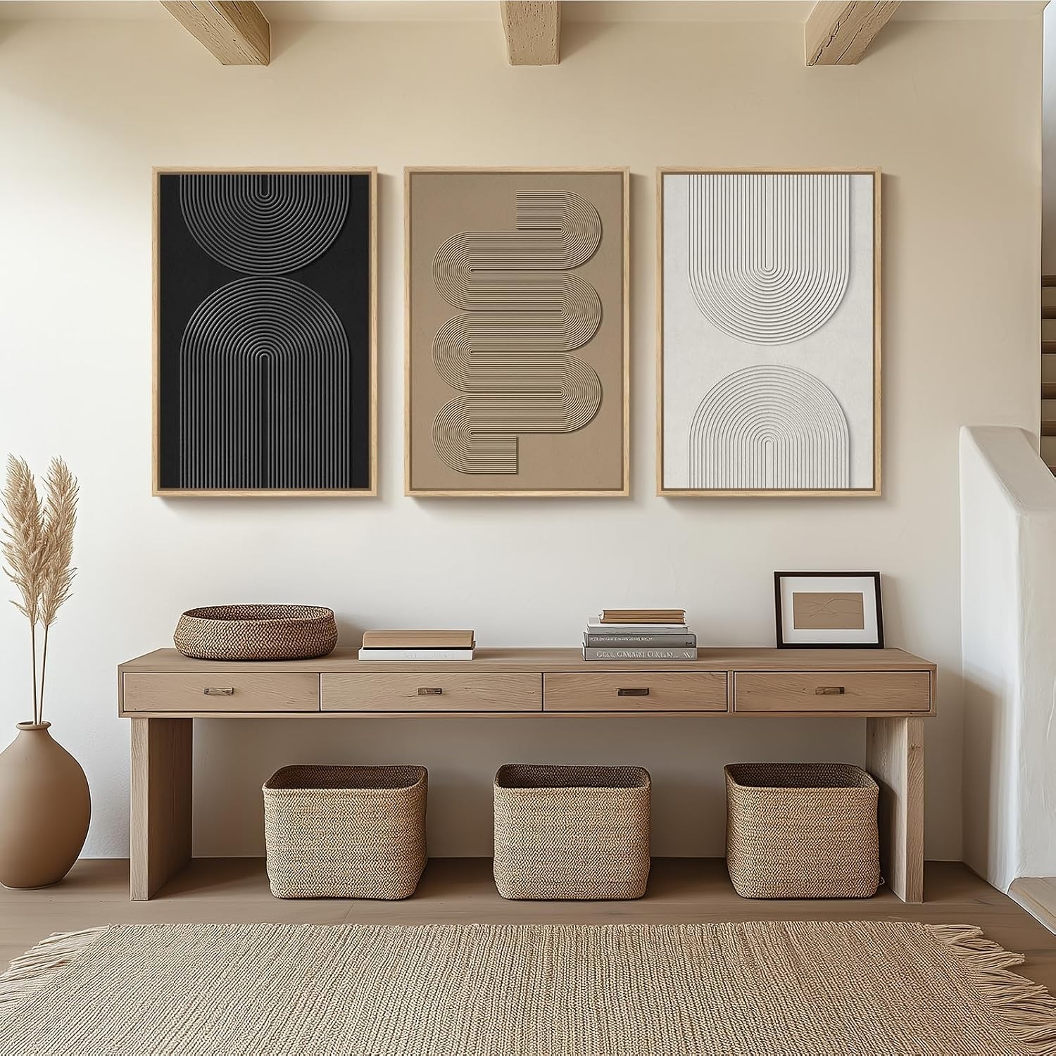 Large 3D Textured Abstract Wall Art 3 Piece Boho