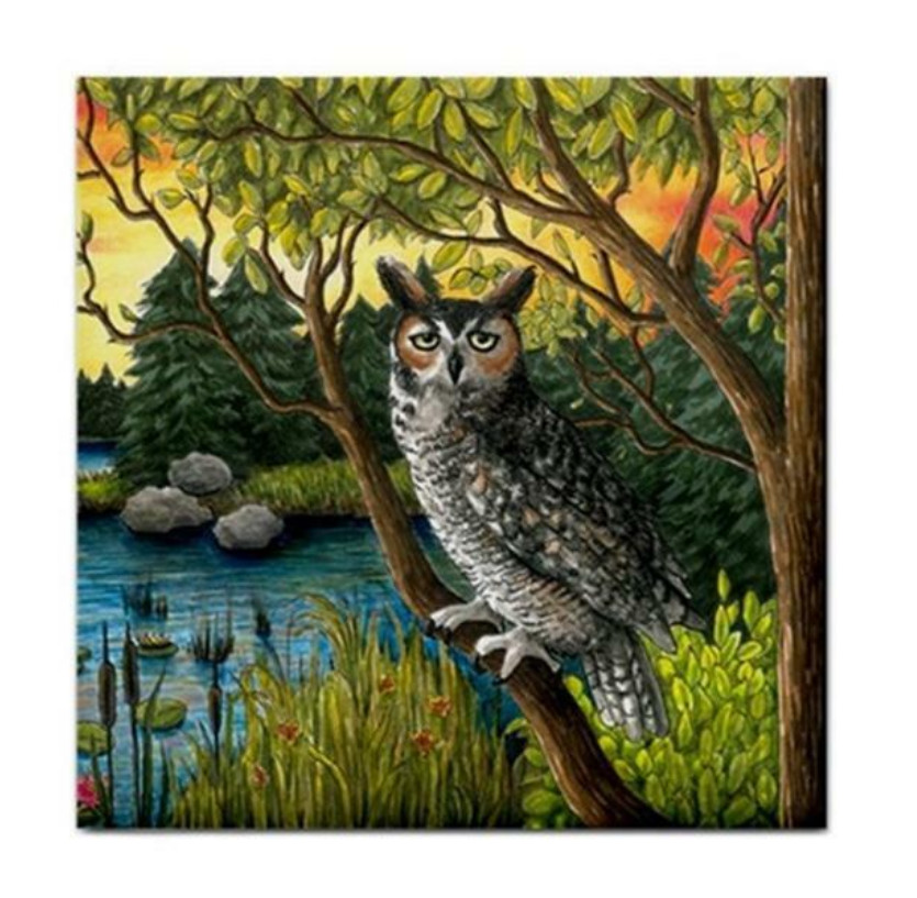 Large Ceramic Tile 6×6 Bird 68 Owl Nature Printed in USA art L.Dumas