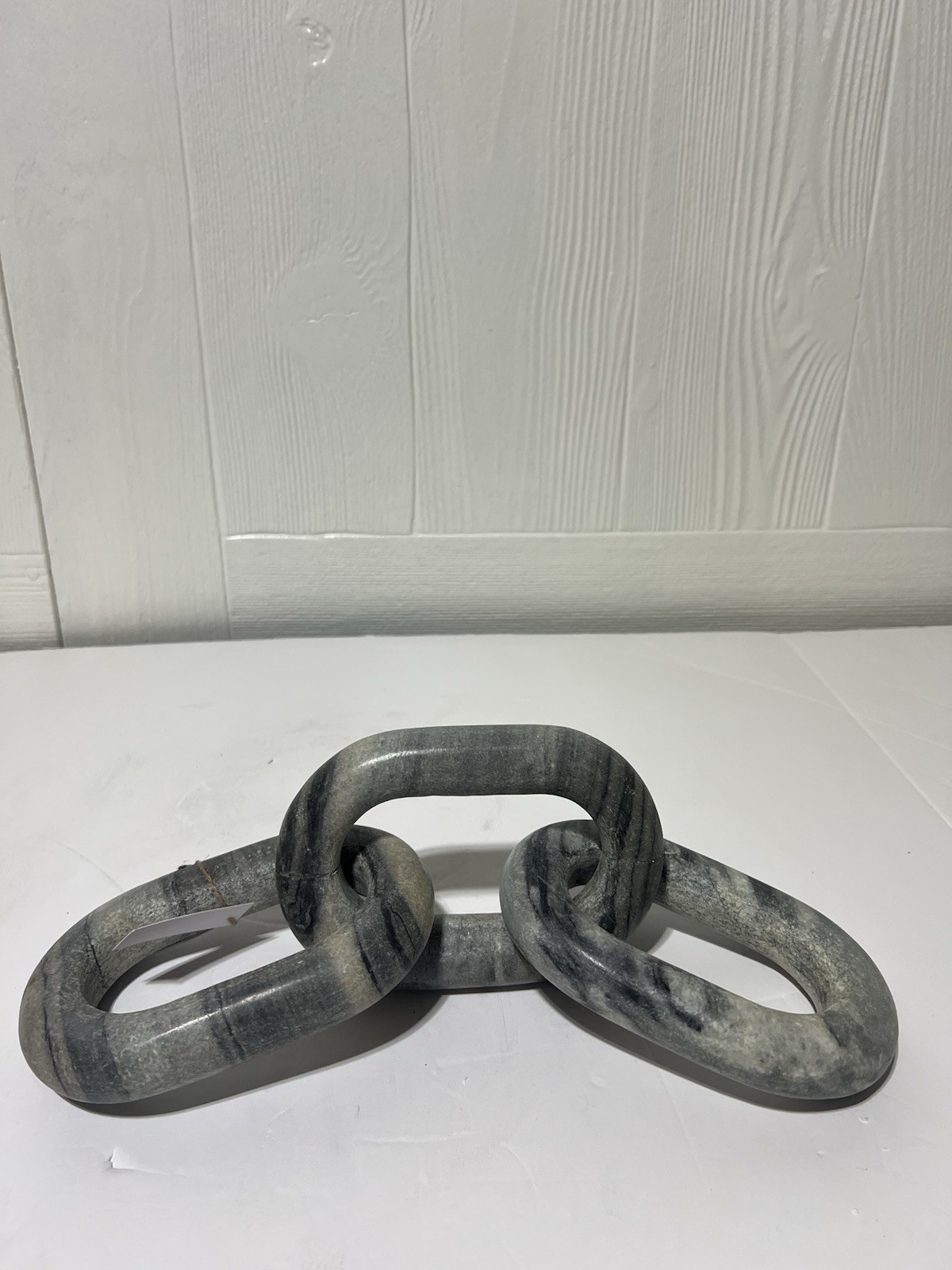 Gray Marble Chain Handmade Geometric 3 Link Decorative Sculpture, 13&Prime; x 4&Prime; x 3&Prime;