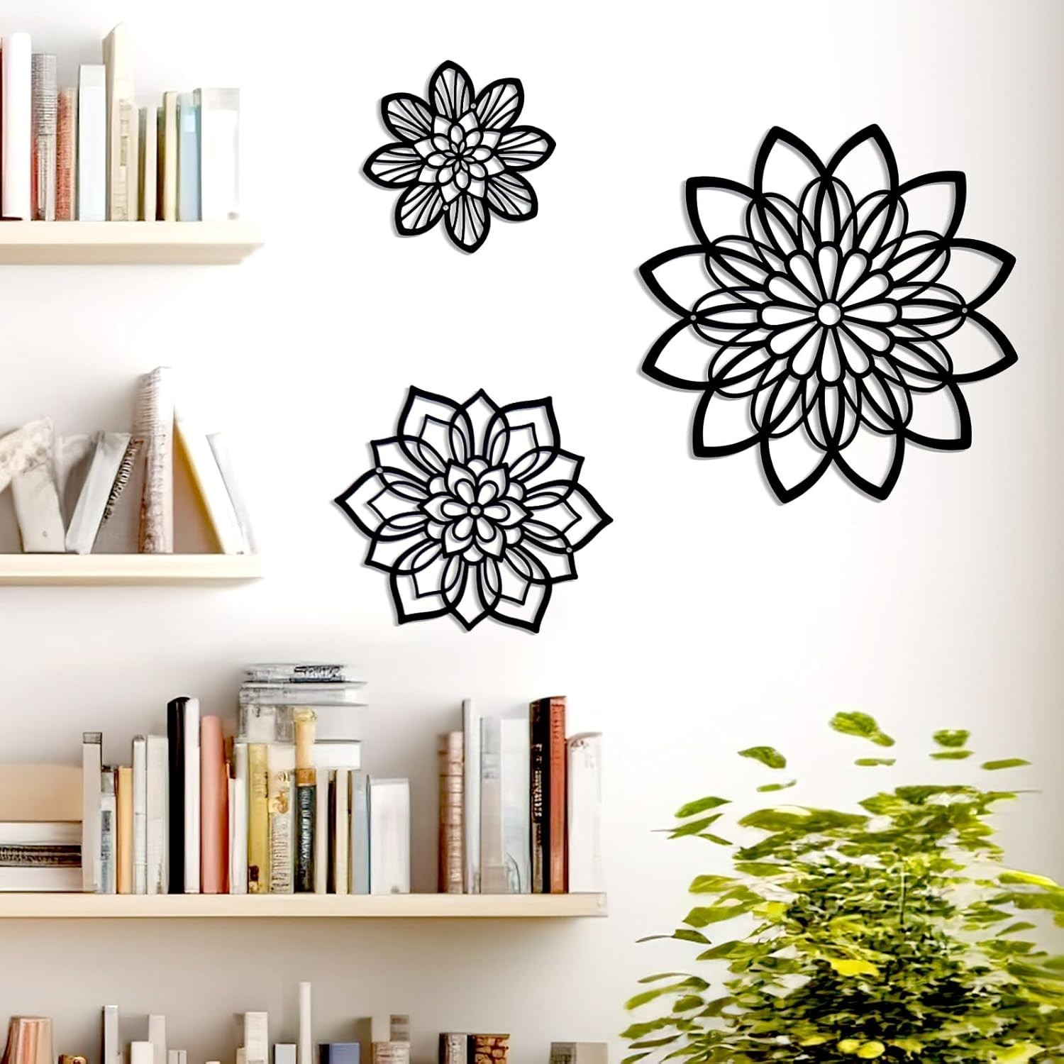 Farmhouse Style Black Metal Floral Wall Decor – 3 Unique Pieces for Any Room