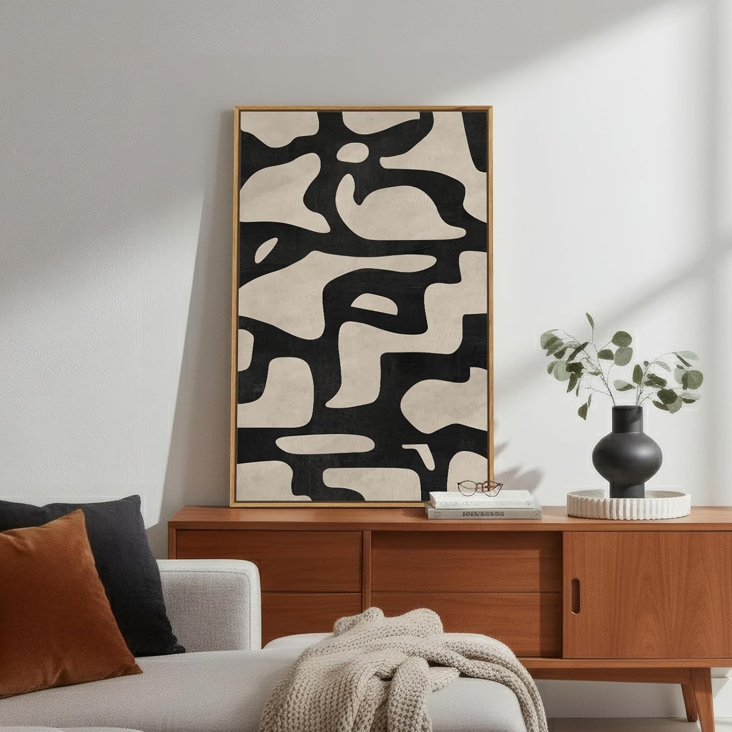 Framed Neutral Abstract Wall Art, Large Modern Canvas Prints Paintings Art24X36