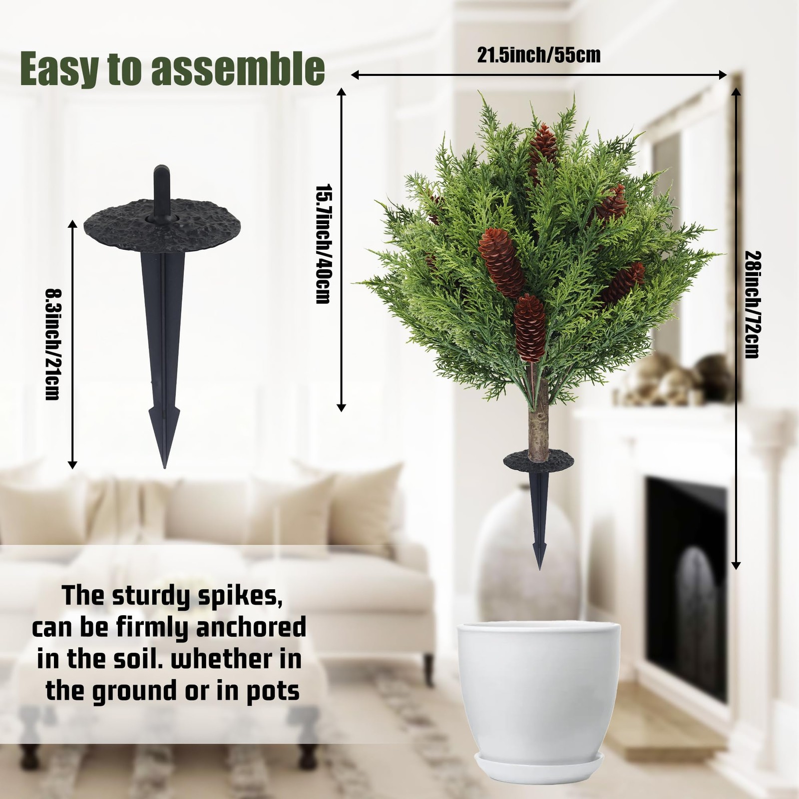 24 » Artificial Cedar Topiary Outdoor Plant with Ground Spike, UV Resistant F…