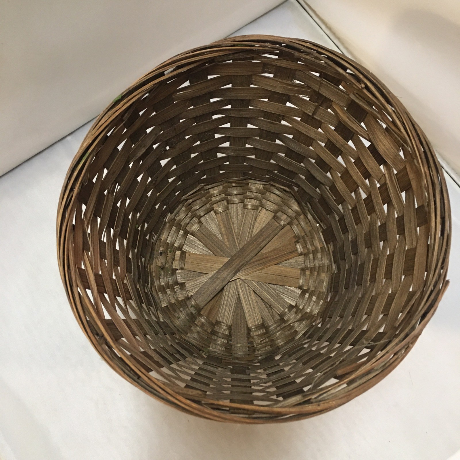 Woven Bamboo Basket Home Decor Brown Rustic Boho Round Waste Bin Farmhouse
