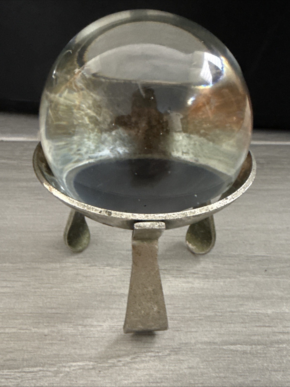 Vintage Crystal Ball with Silver-Tone Tripod Stand – Decorative Sphere