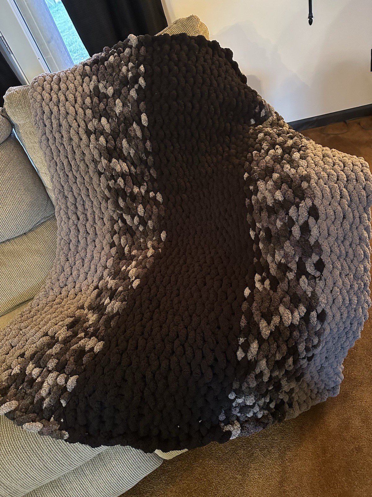 Chunky Knit Sofa Throw Blanket Gray/Black Geometric Knitted Modern Decor