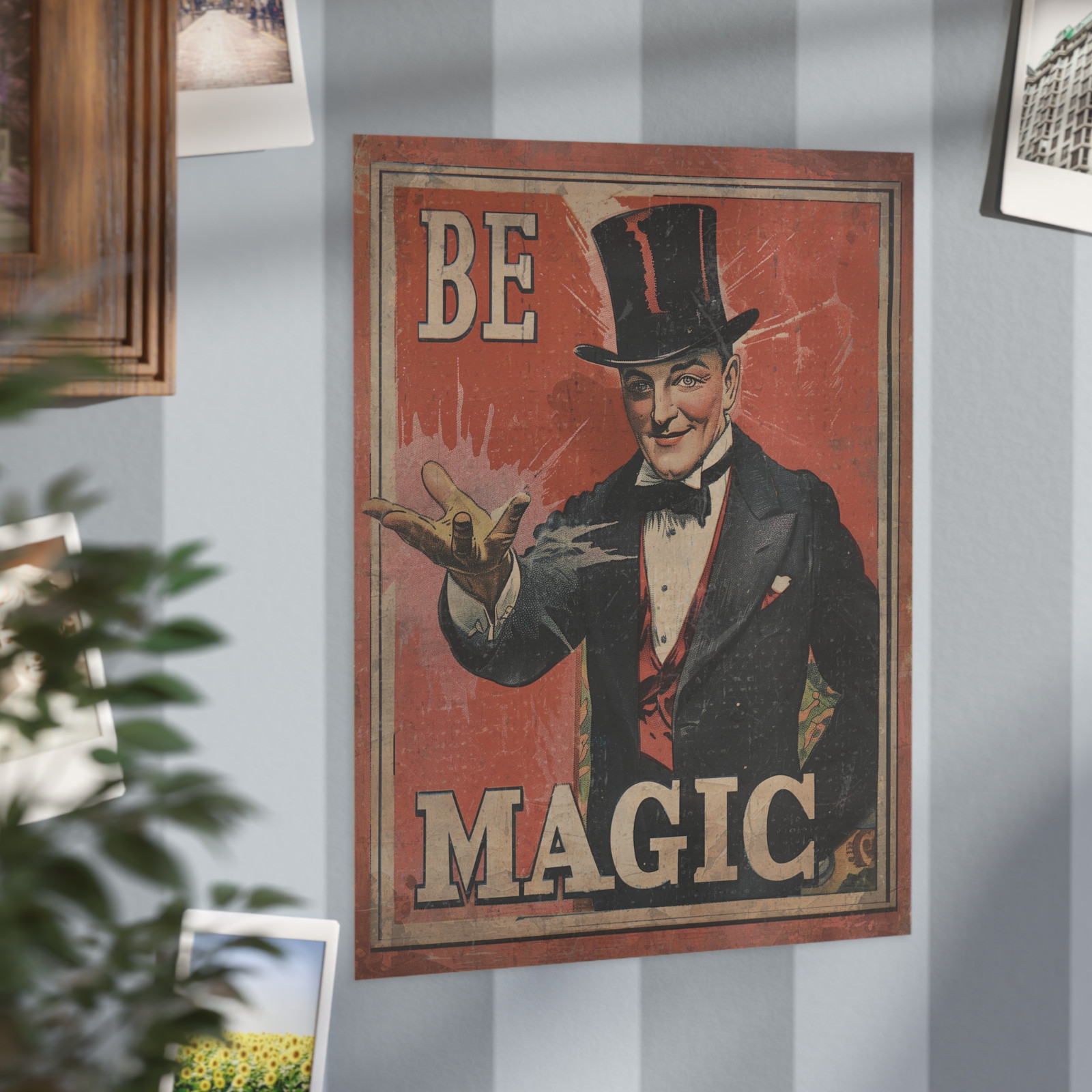 Vintage MAGICIAN Wall Art, BE MAGIC Illusionist Decor, Slight Of Hand Poster