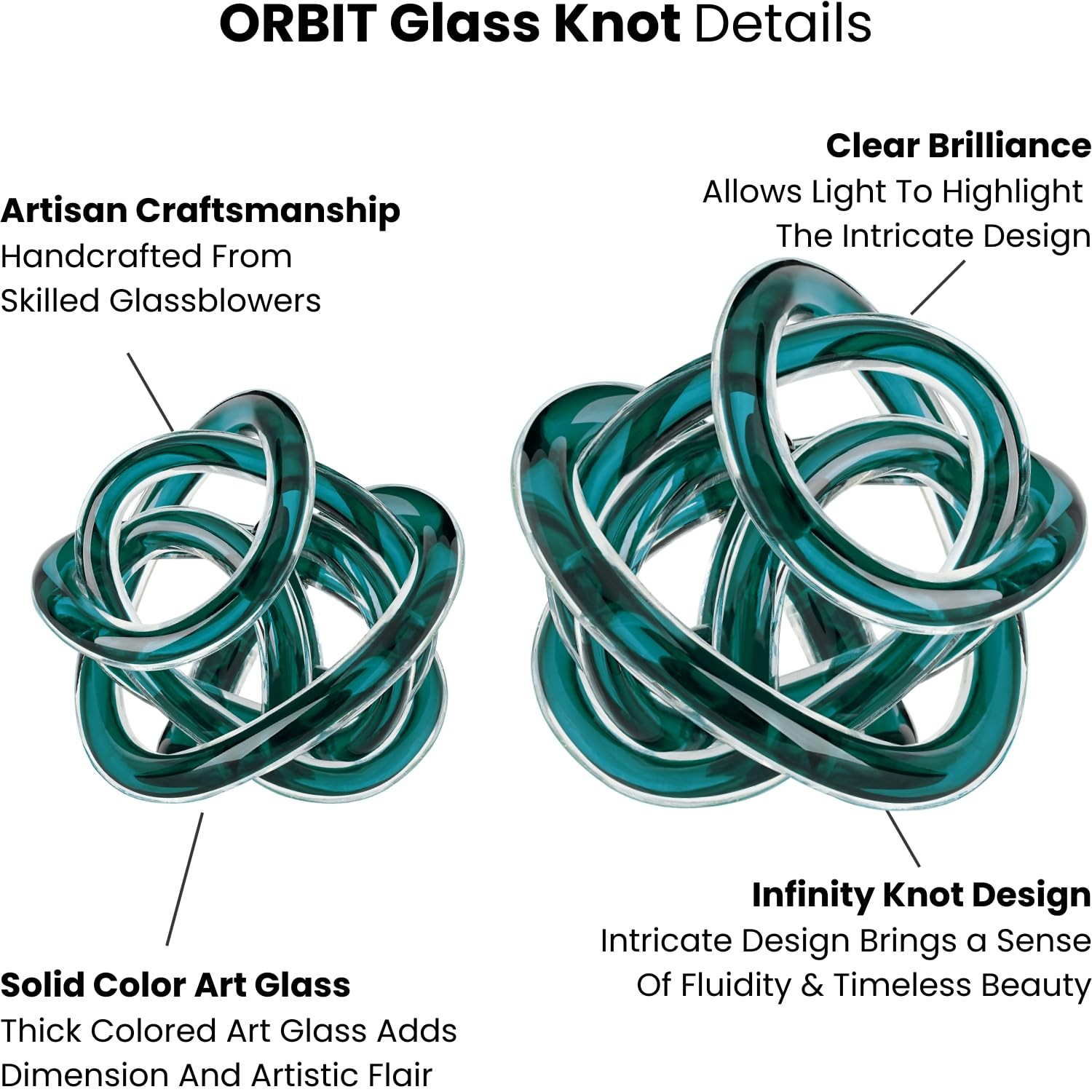 Orbit Hand Blown Glass Infinity Knot Sculpture – 3 Inch Glass Art Teal Knot D…