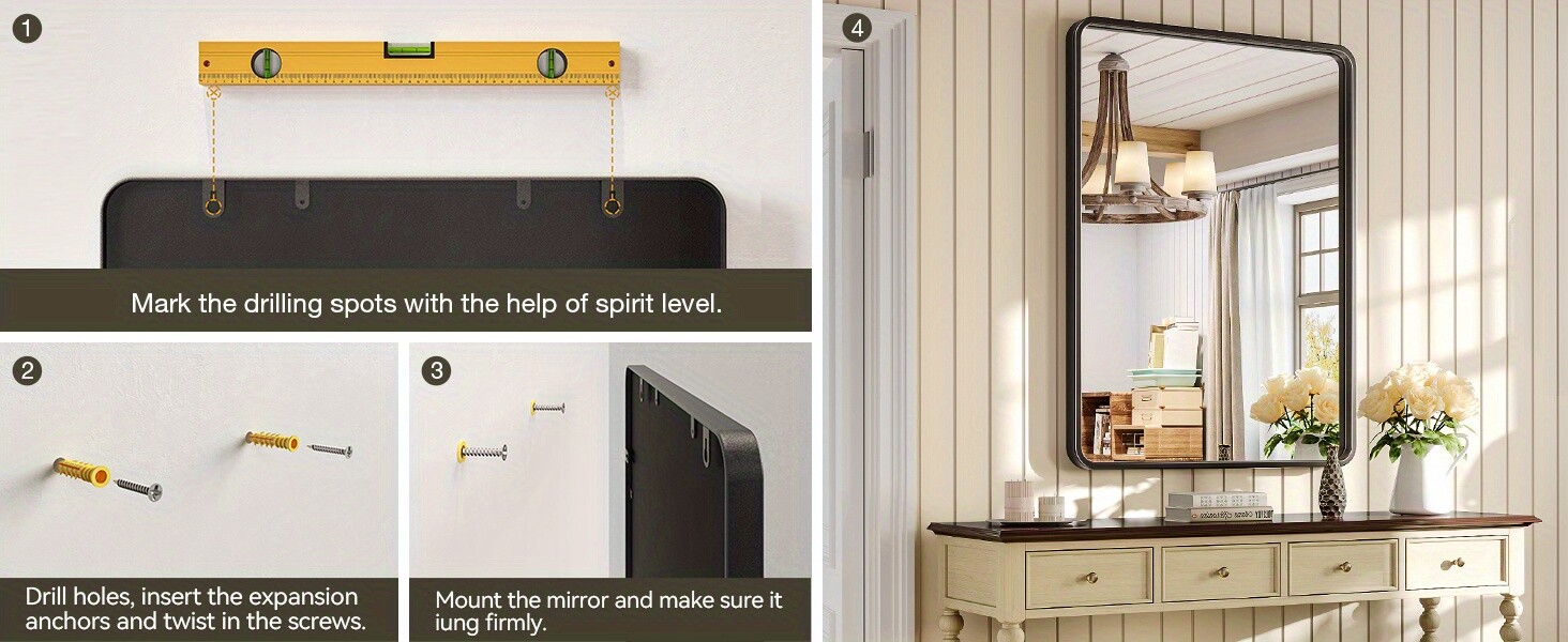 Black metal framed rounded rectangle bathroom mirror 3 sizes Matte black