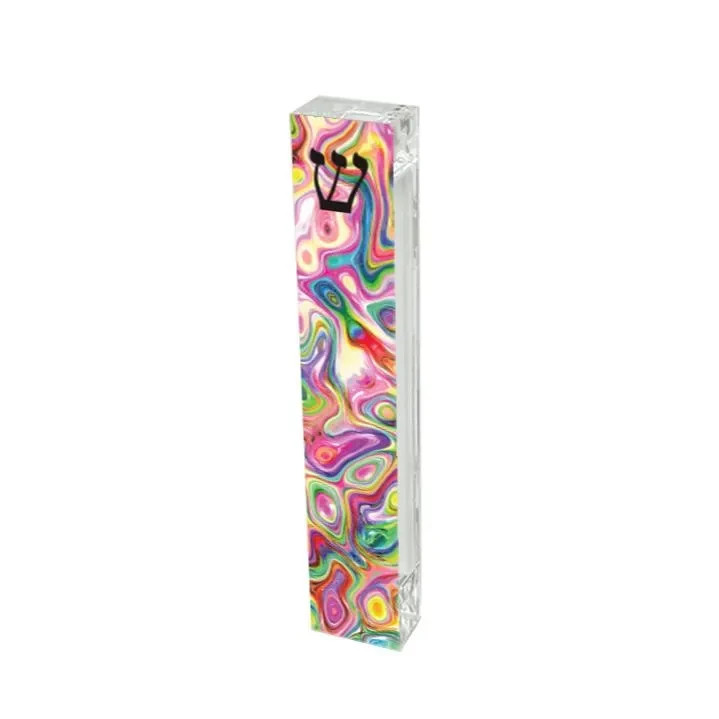 Custom Acrylic Mezuzah Case – Colorful Swirl Pattern – New Home Judaica Gift