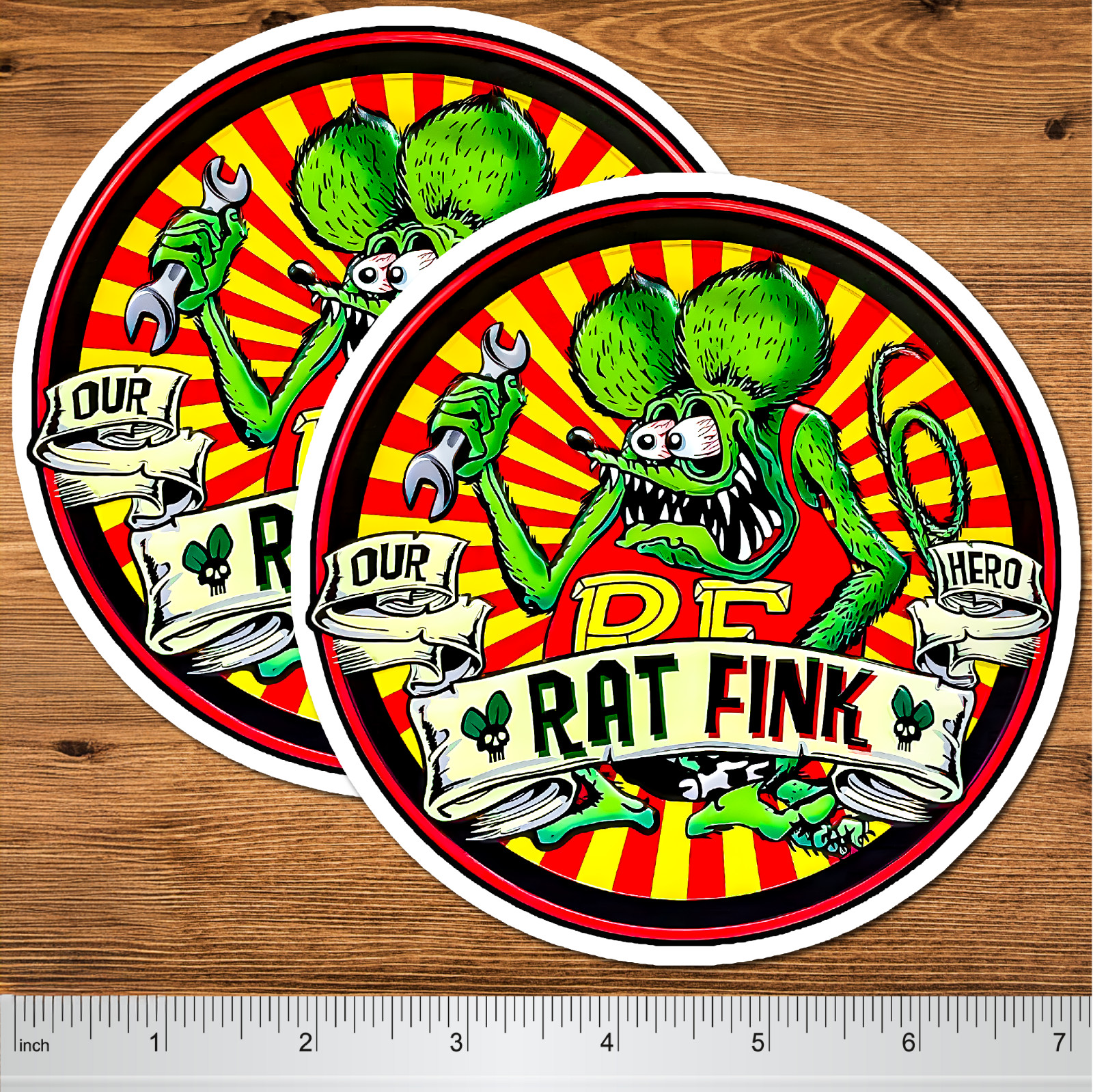 Rat Fink, Ed Roth, Kustom Kulture, Hot Rod Vinyl Water Proof Sticker 5&Prime; 2-Pack