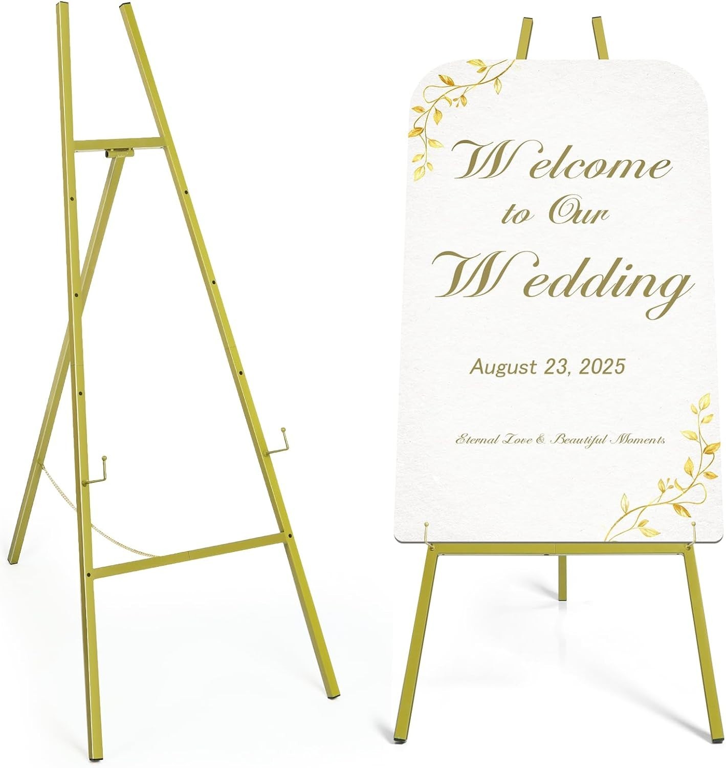 57&Prime; Heavy Duty Gold Easel Stand for Wedding Signs – Holds up to 50 lbs