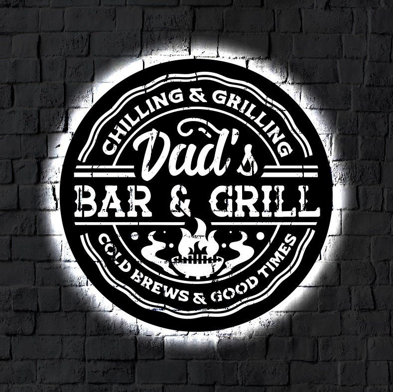 Personalized Bar and Grill LED Metal Art Sign / Light up Bar Metal Sign / Custom