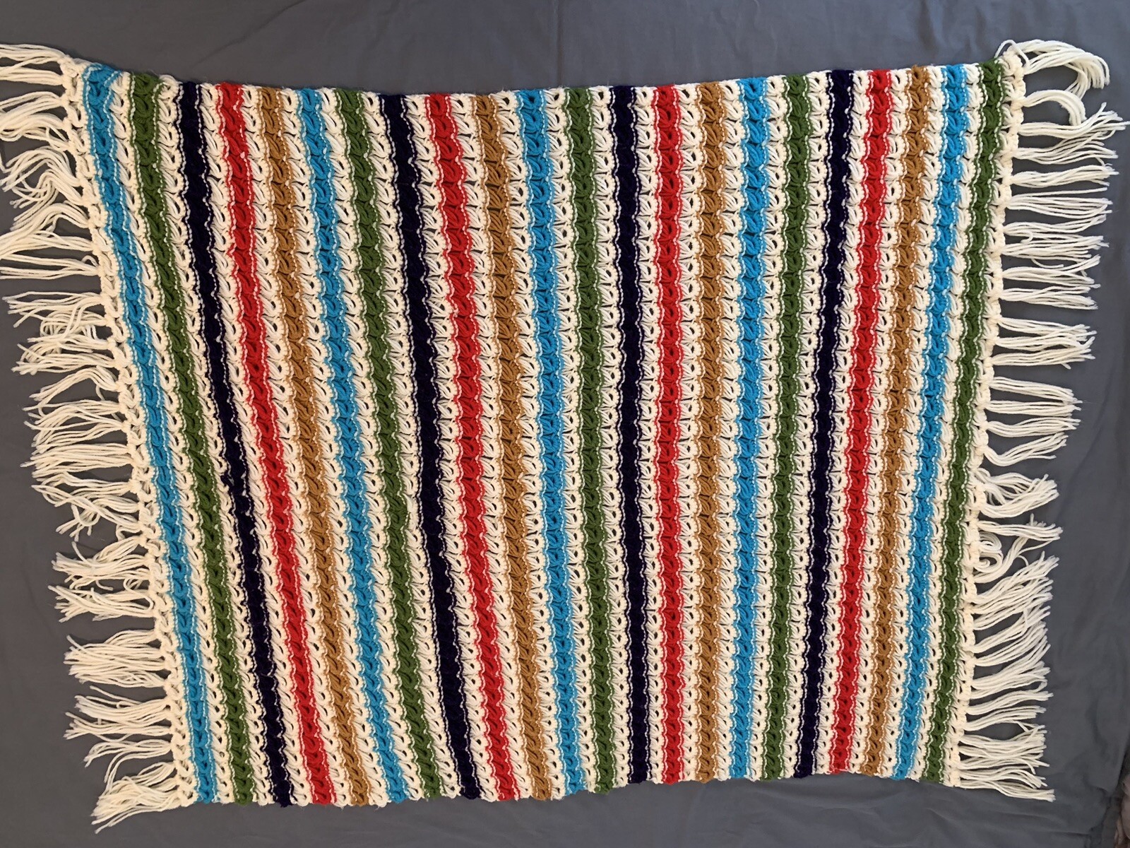 Handmade Crochet Granny Square Blanket Vintage Roseanne Afghan Throw 45&Prime;x24&Prime;