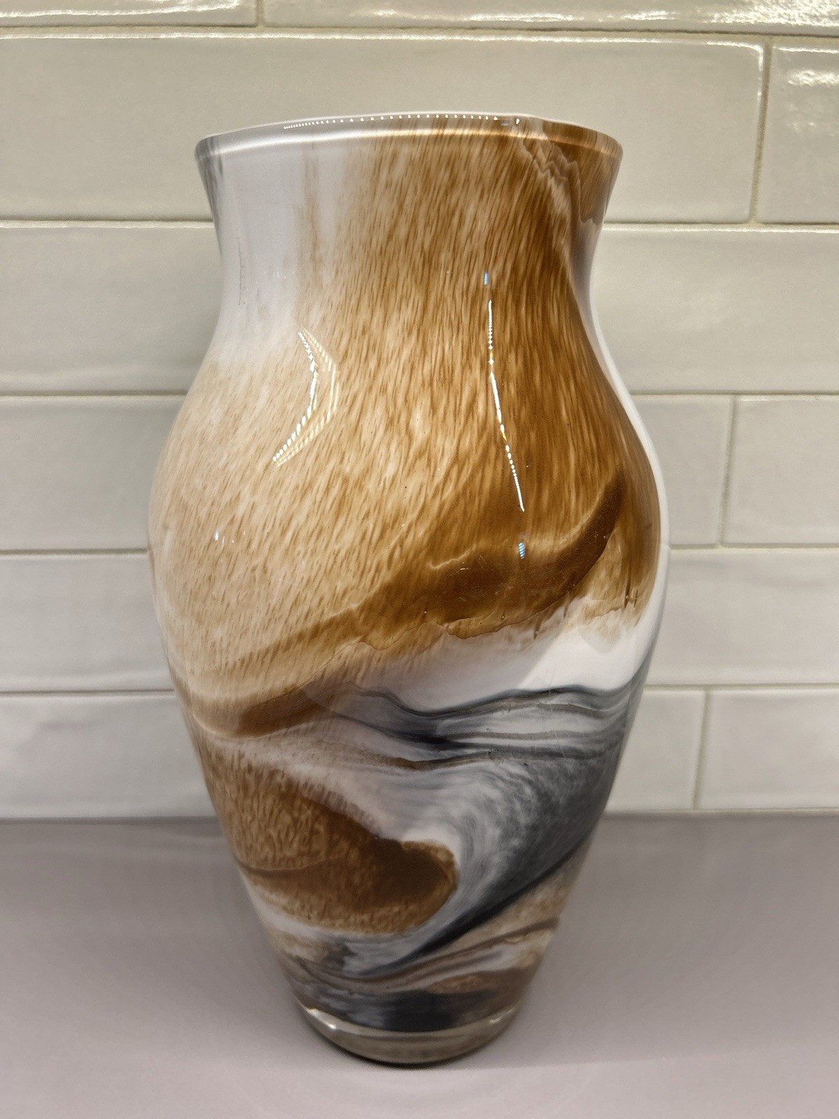 Lenox Art Glass Seaview Sand 10” Crystal Tulip Vase Swirl Modern Decor