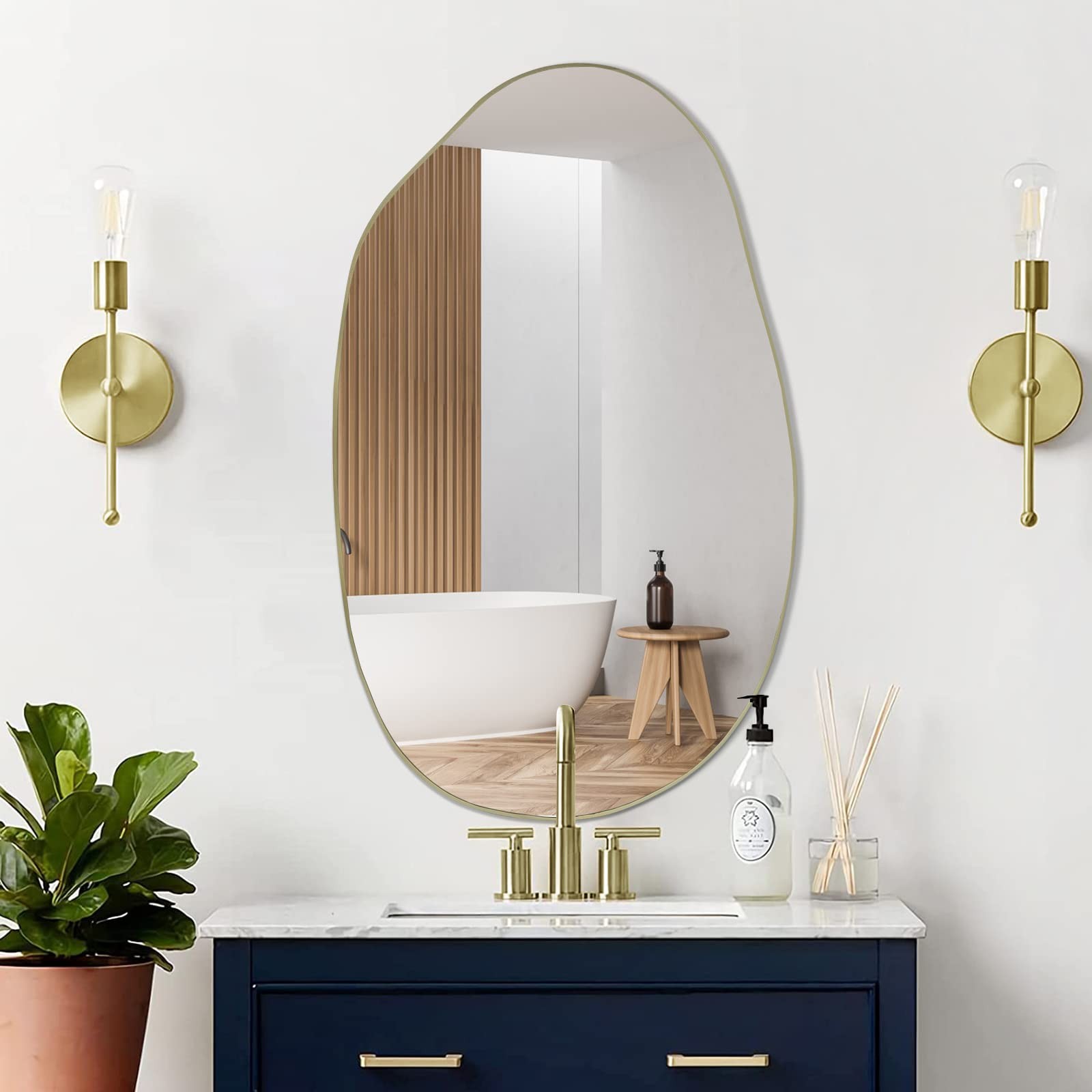 Irregular Wall Mirror, 33.5&Prime;x20.5&Prime; Asymmetrical Frameless Decorative Mirror, …