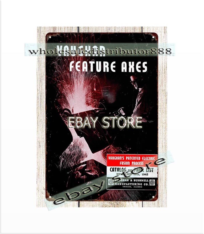 1942 Axes tools metal tin sign handyman woodworking metalwork