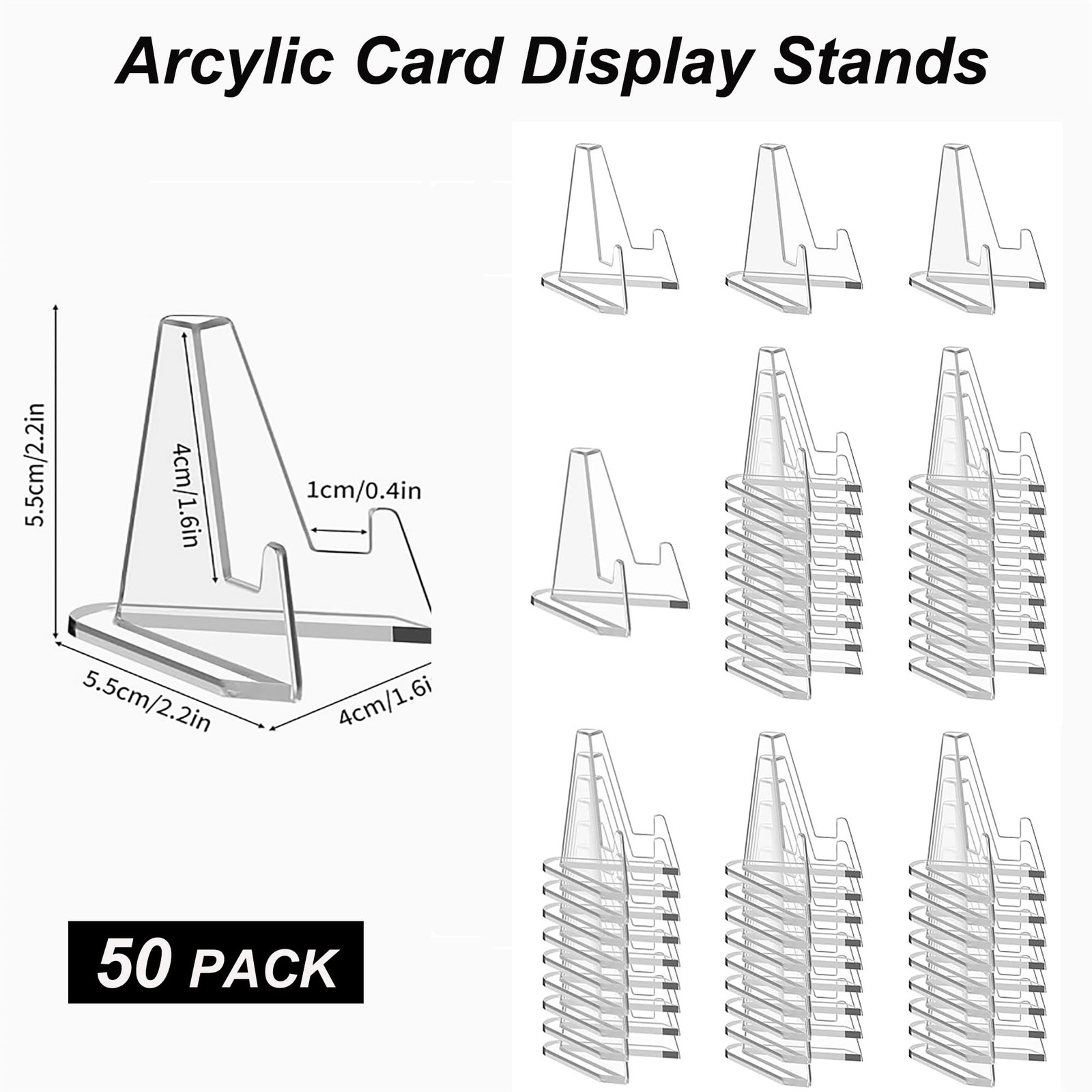 50 Packs Card Display Stand 2.2 inch Acrylic Easel Mini Card Stand for Sports