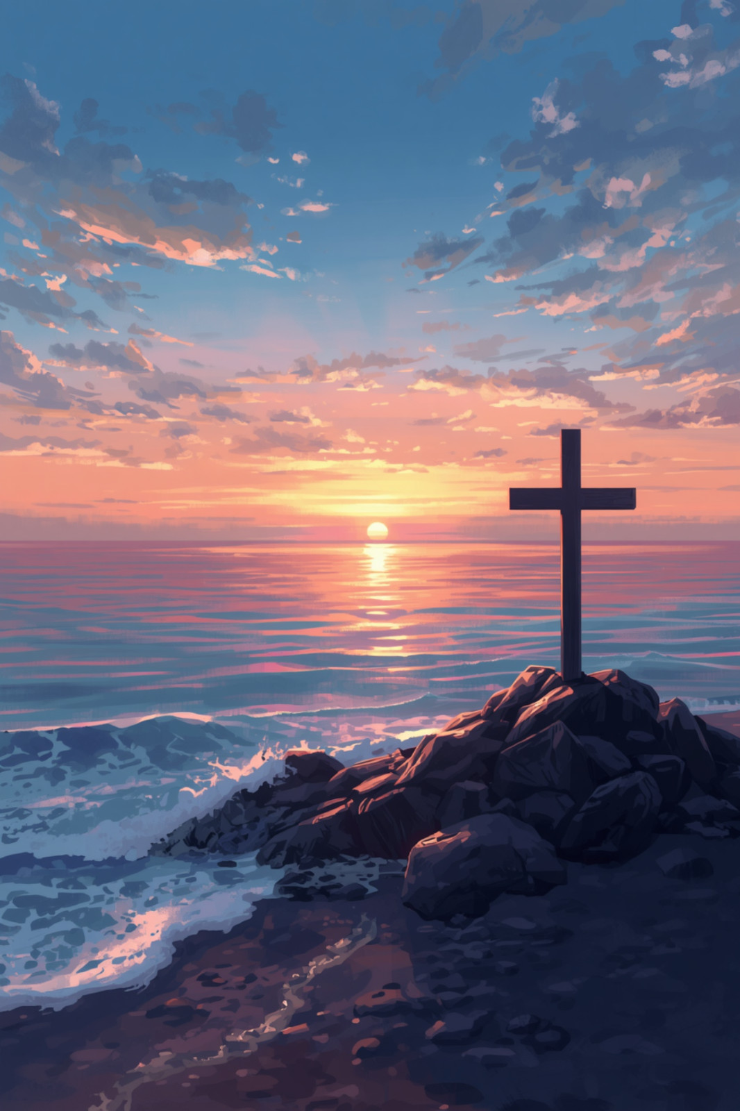 Christian Cross Ocean Sunset Clouds 4×6 Photo Print Religious Wall Art Decor