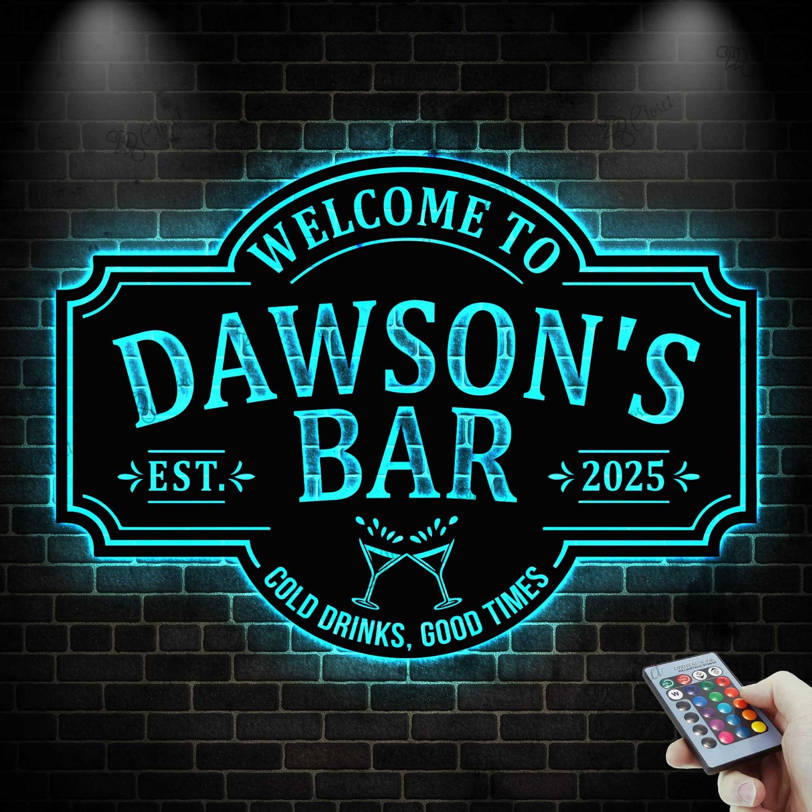 Personalized Bar LED Metal Sign, Custom Multi-Color Bar Wall Art Decor