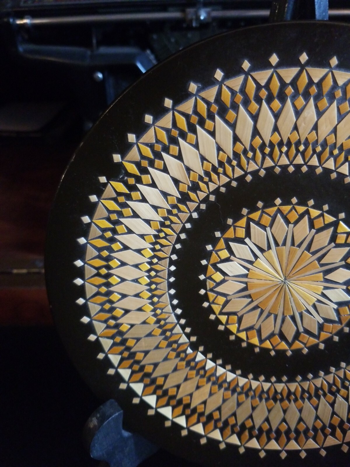 Russian Plate Ceramic Inlay Geometric Design 7.75 In Brown,Gold- repaired