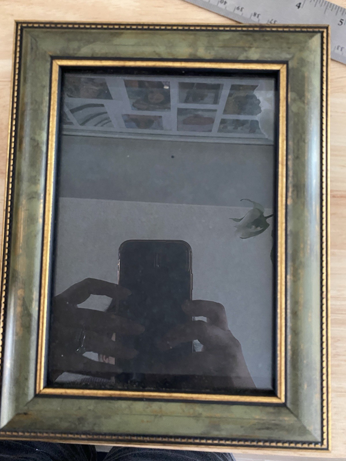 Green & Gold Distressed Wood Photo Frame 4.75×7, Clear Glass, Easel Back