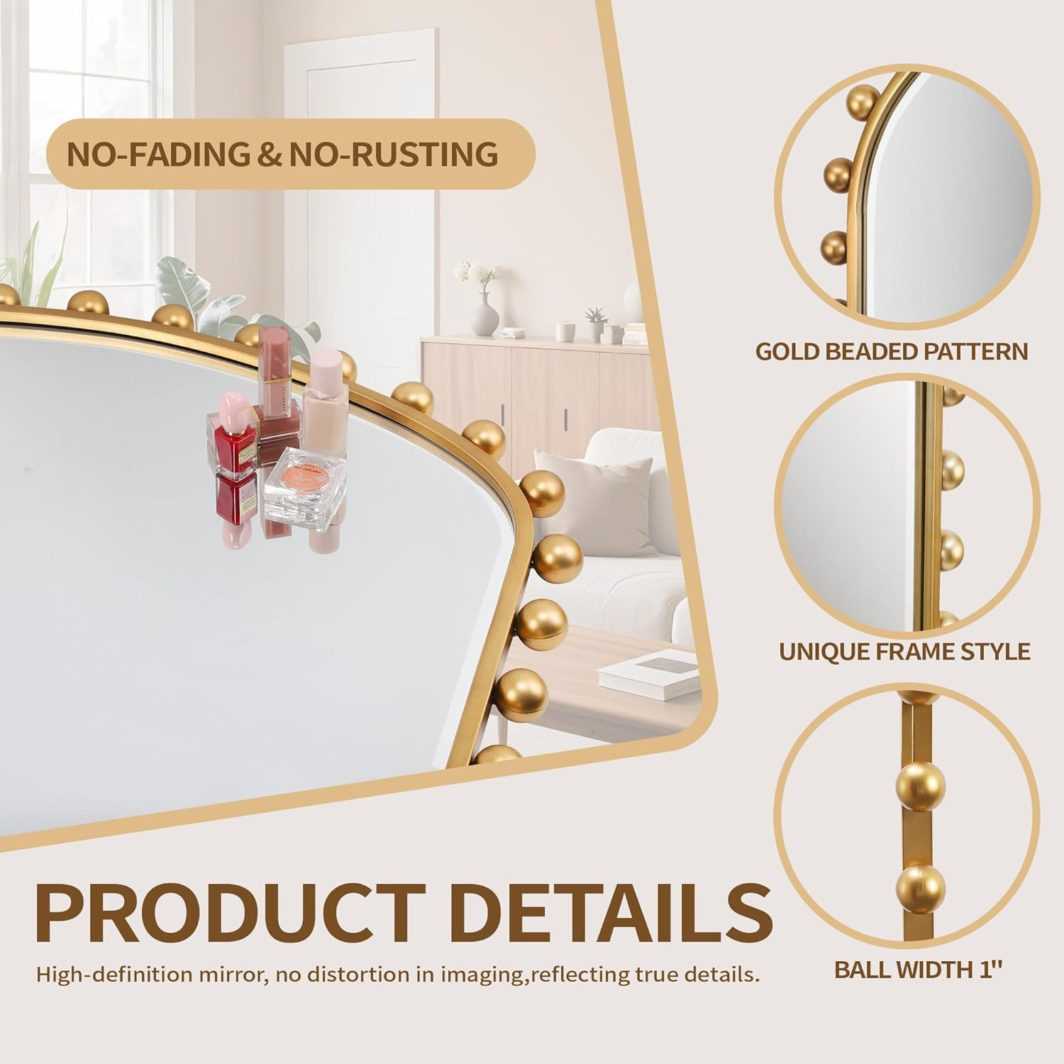 Antique Gold Beaded Full-Length Oval Mirror – 20&Prime;x51&Prime; for Any Room