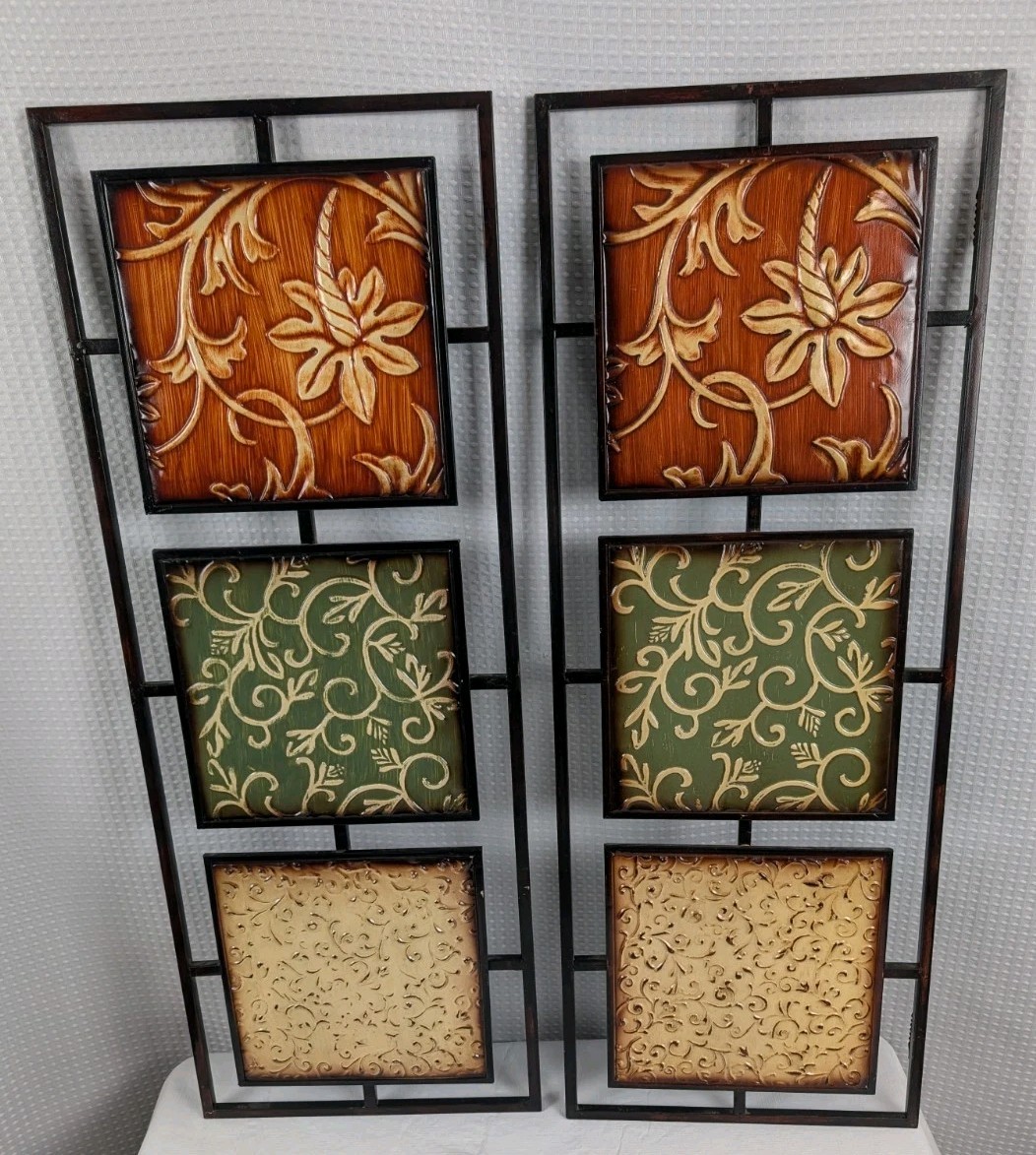 Two Piece Metal Abstract Wall Decor 12&Prime; x32&Prime; Flowers Vertical or Horizontal Hung