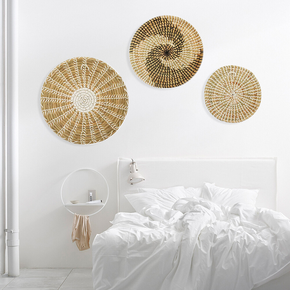 3pcs Set Boho Woven Wall Décor Seagrass Handmade Home Textile Decoration
