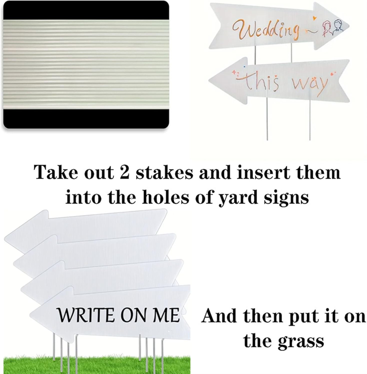 Blank-Arrow-Signs Bulk with Stakes 3 Pack 17 X 6 Inches Wedding Directional Yard