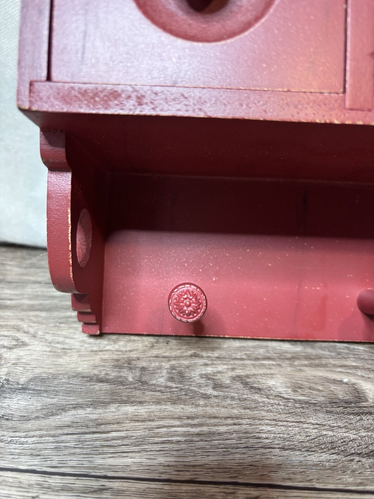 Rustic Farmhouse Red Wooden Wall Shelf Coat Rack 3 Drawers Key Holder Decor 13in