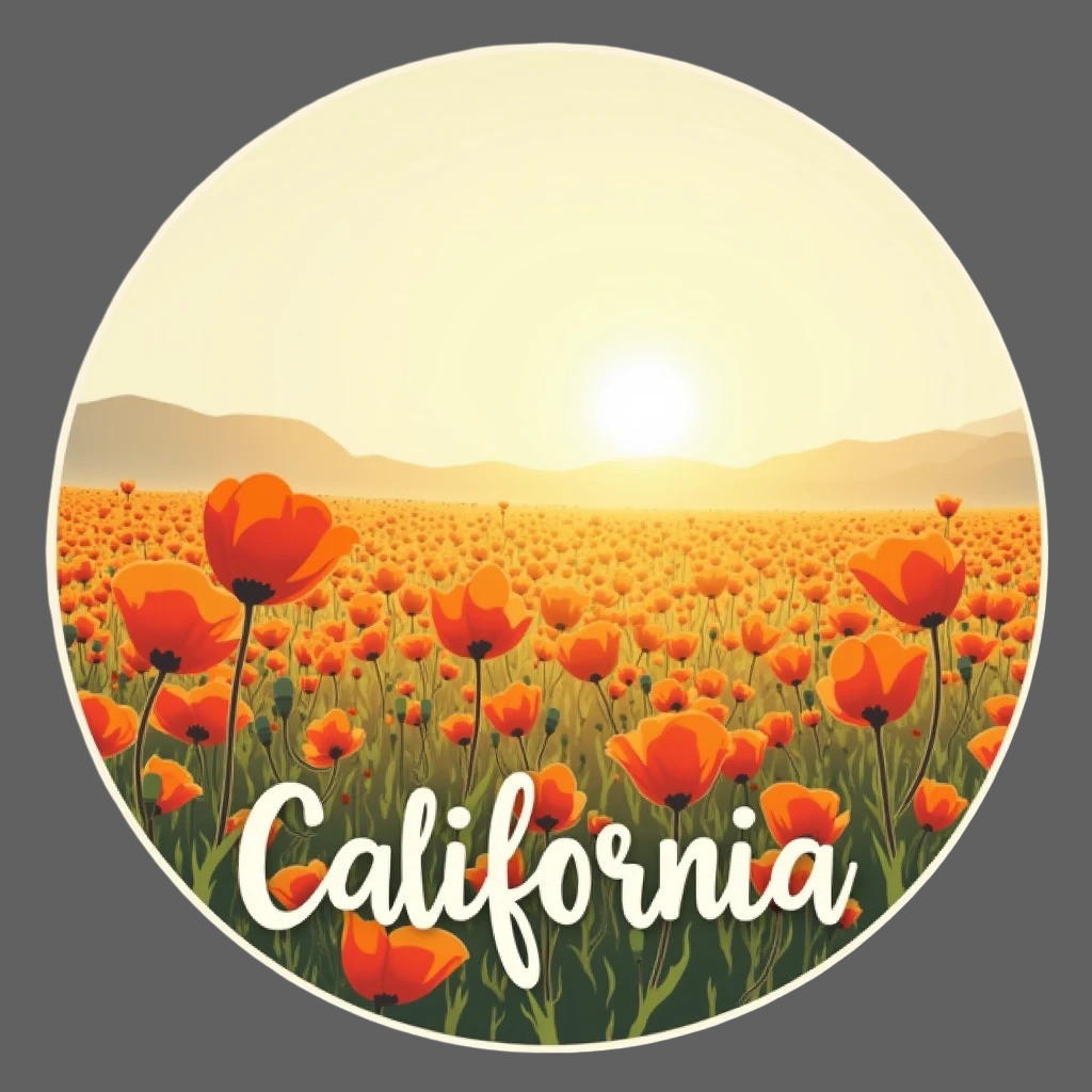 California Sticker Vinyl Decal Poppy Field Sunset Scenic Nature Travel Laptop