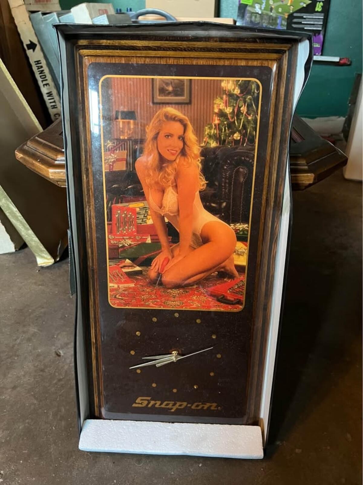 Vintage 1980s Snap-on Tools Pinup Girl Wall Clock Christmas Lingerie Jebco