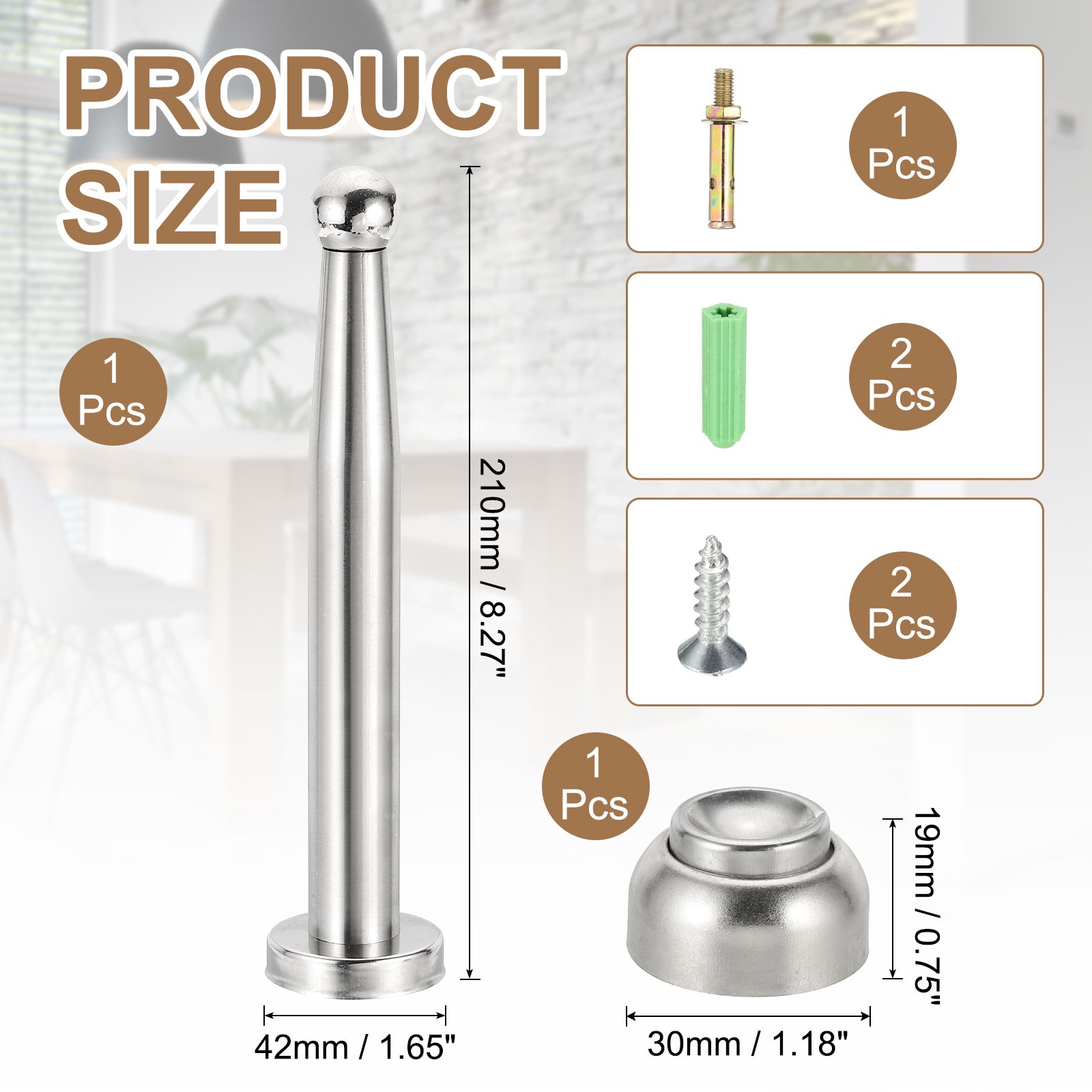 8.3&Prime; Magnetic Door Stoppers, Wall Floor Mounted Door Catch Holder, Silver