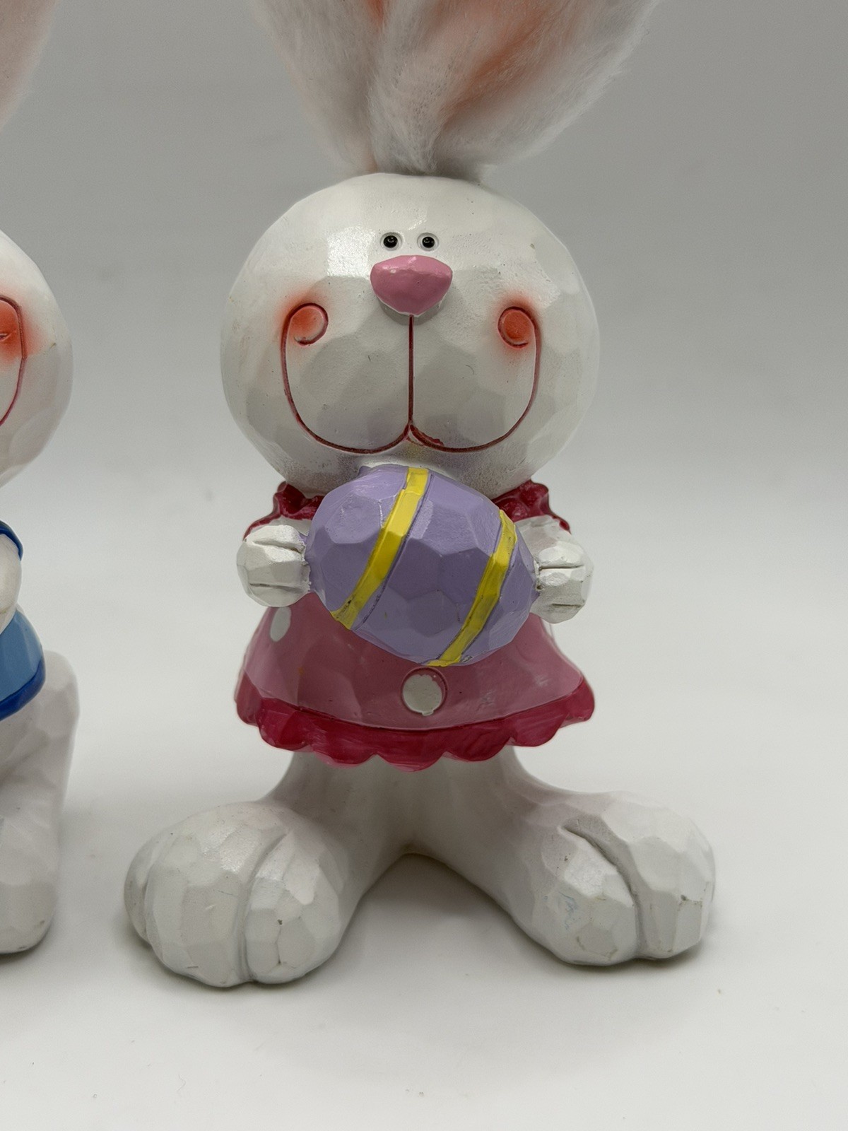 2 Adorable Resin Easter Bunny Rabbits with Felted Wire Bendable Ears