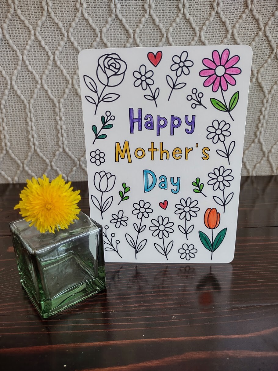 Mini Green Glass Vase | Small Round Bud Vase | Dandelion | Mother&rsquo;s Day Card