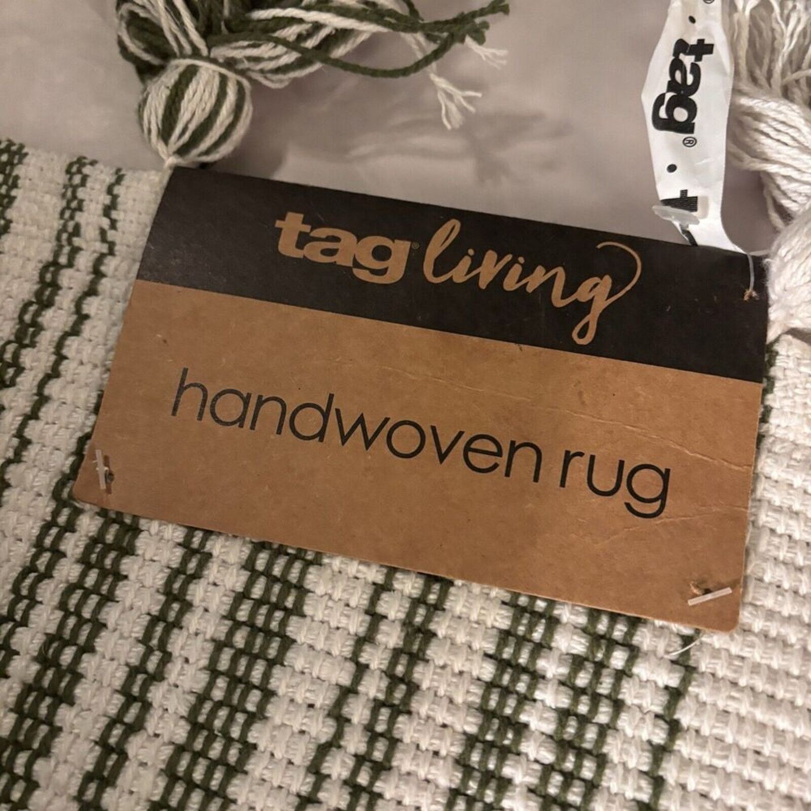 Cotton Polyester, Hand, Woven Machine Wash, Green And White Rug