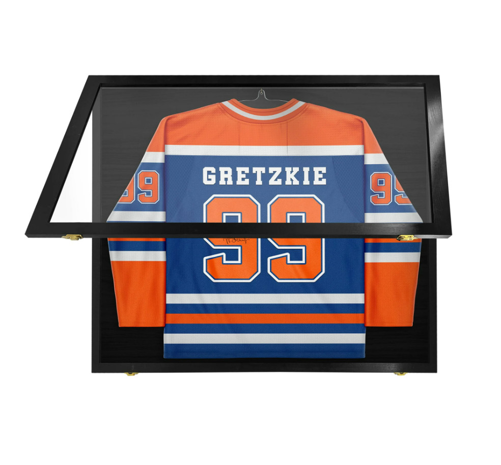 Jersey Display Case 38 x 35 In XXXL Black Uniform Wood Frame USA Wall Cabinet