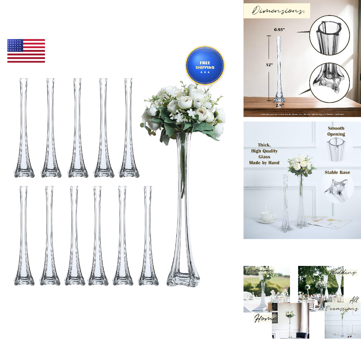 Craft And Party Pack Of 12 Eiffel Tower Vases Centerpiece For Flower Wedding