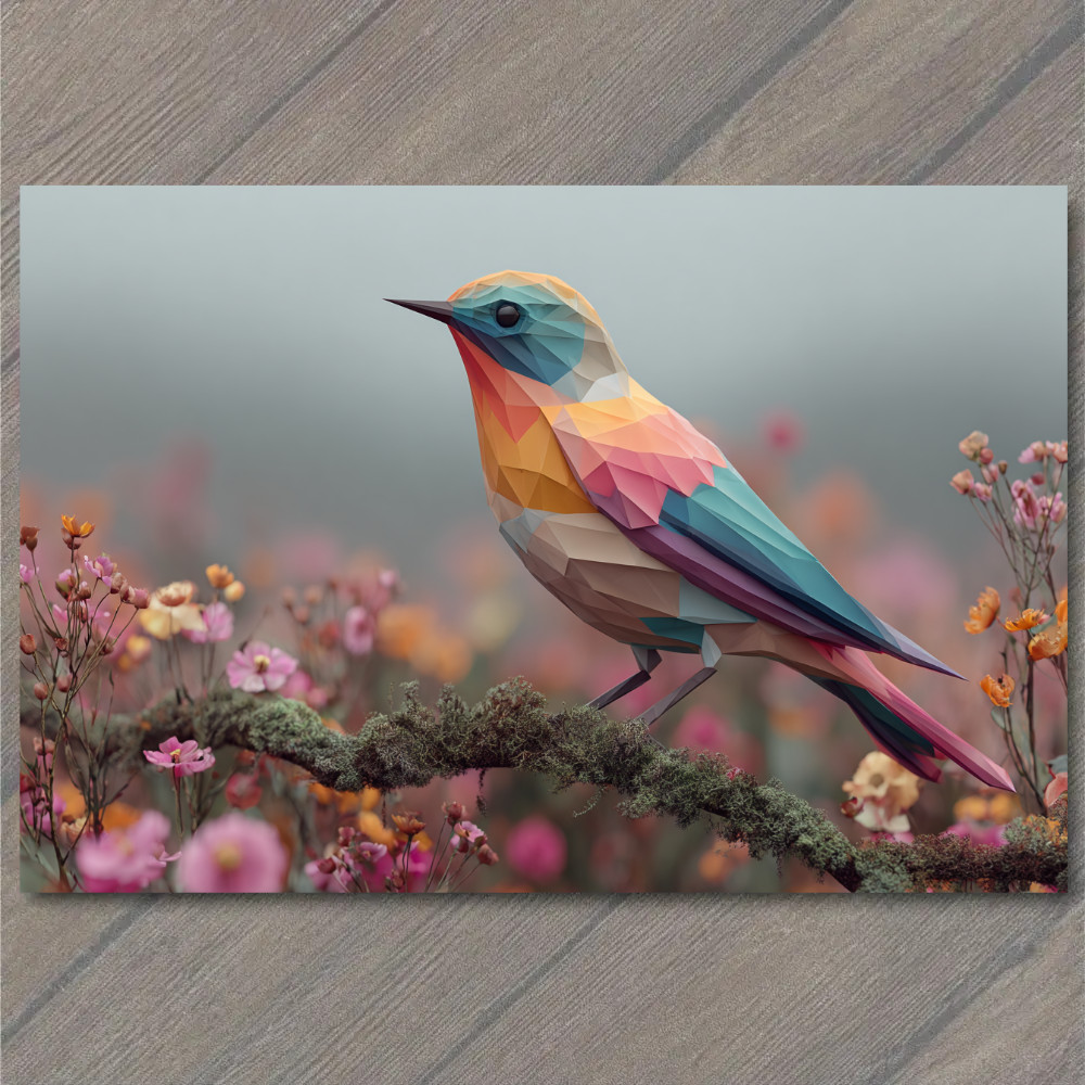 Art Print Low Poly Colorful Bird Floral Garden Geometric Polygon Nature