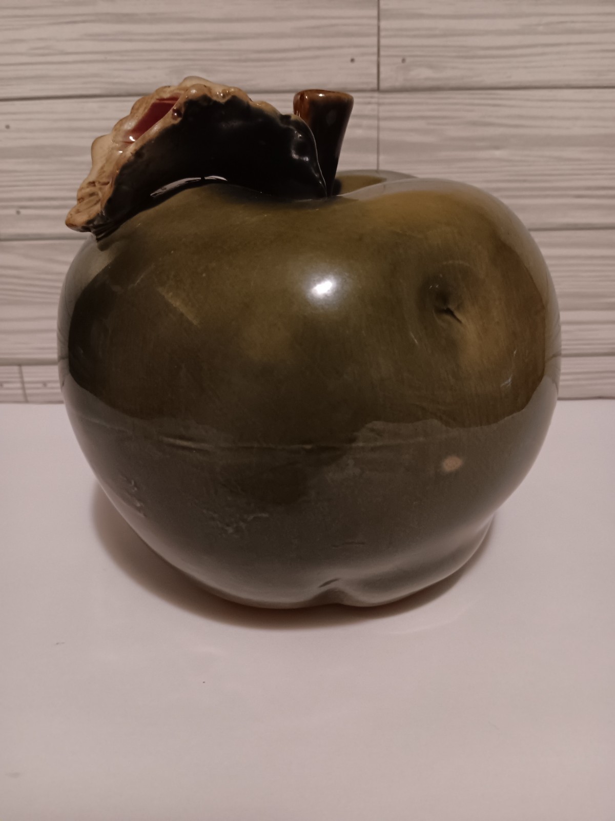 6.5&Prime; Ceramic Green Apple Figurine Country Farmhouse Kitchen Decor Fruit
