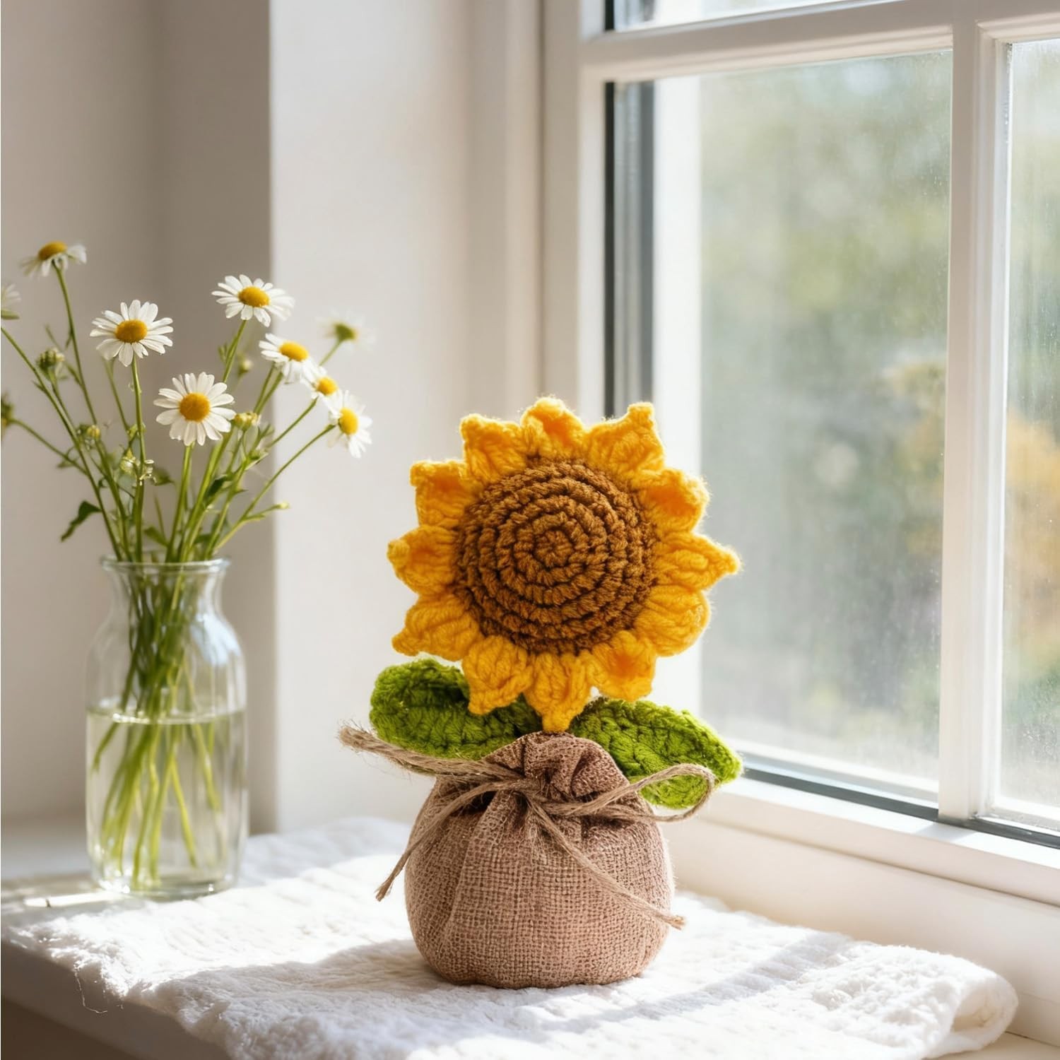 Crochet Sun Flowers Potted Flower, Handmade Knitted Sun Flores Birthday Gifts